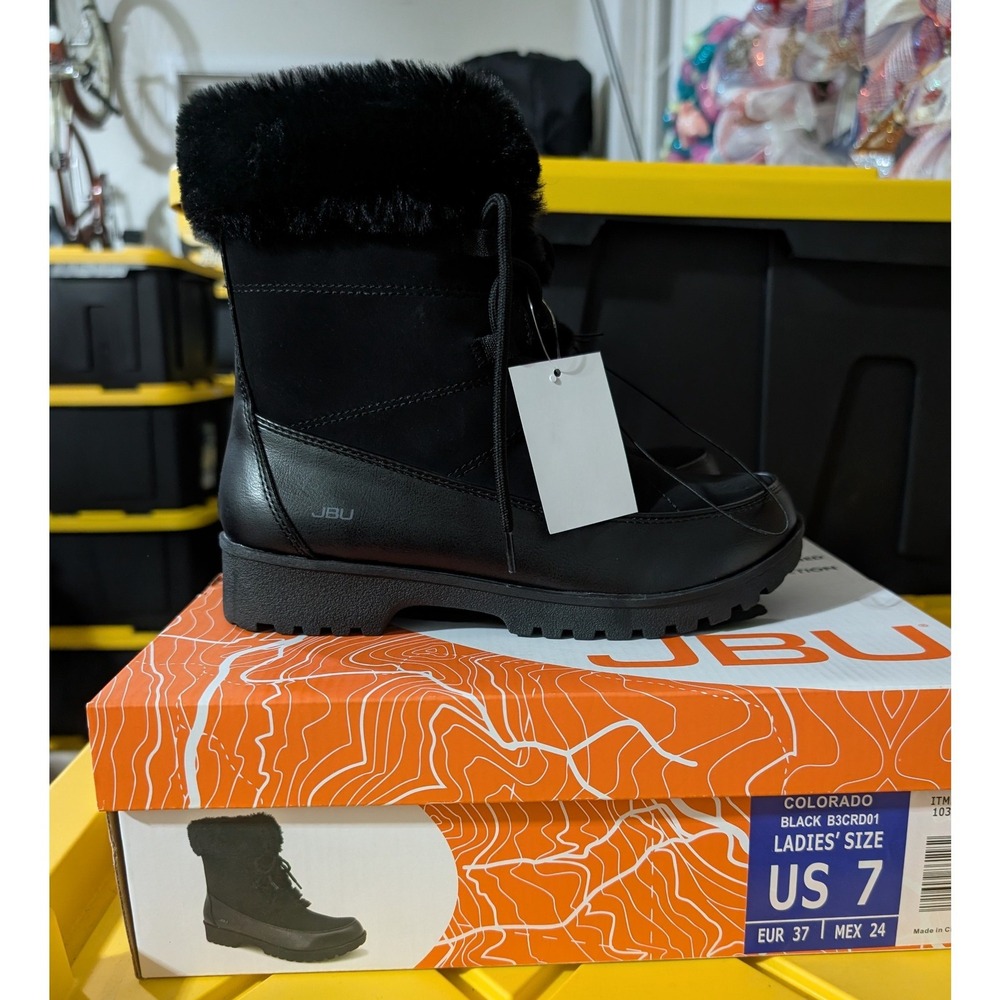 New JBU Jambu Colorado Black Faux Fur Winter Boots Water Resistant Womens 7